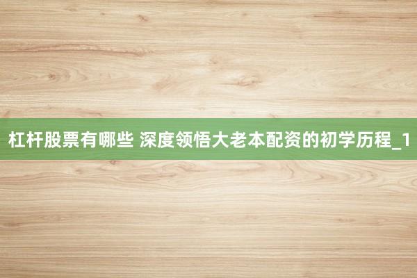 杠杆股票有哪些 深度领悟大老本配资的初学历程_1